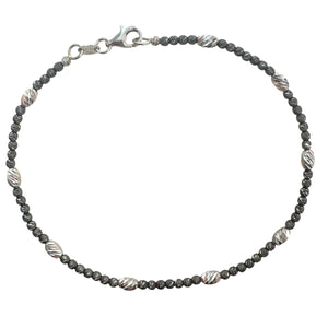 BRACCIALE PALLINE BRUNITE E OVALI DIAMANTATI IN ORO BIANCO