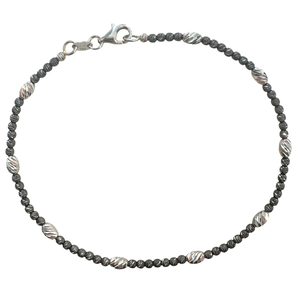 BRACCIALE PALLINE BRUNITE E OVALI DIAMANTATI IN ORO BIANCO
