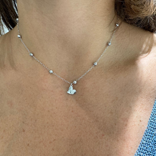 COLLANA SFERE DIAMANTATE E CUORE