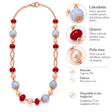 Carica l'immagine nel visualizzatore di Gallery, COLLANA CALCEDONIO,QUARZO E PERLA ROSA
