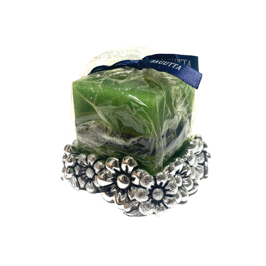 CANDELA VERDE CON BASE ARGENTATA