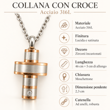 Carica l'immagine nel visualizzatore di Gallery, COLLANA CROCE ACCIAIO E ROSA
