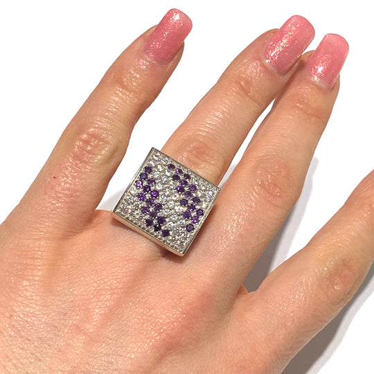 ANELLO RETTANGOLARE CON AMETISTE