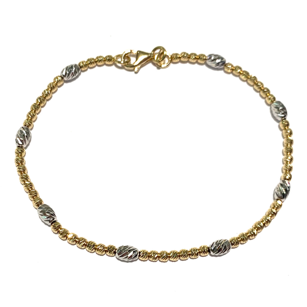 BRACCIALE PALLINE E OVALI DIAMANTATI IN ORO GIALLO E BIANCO