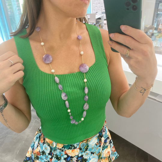 COLLANA AMETISTE E PERLE