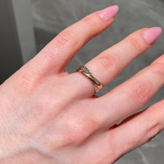 FEDINE INTRECCIATE IN ORO BIANCO E ROSA DIAMANTATE